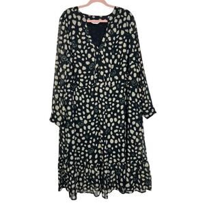 Studio Untold Black White Brown Long Sleeve Vneck Trapeze Swing Dress Size 24/26
